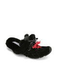 Atlas Mule Black Suede Mules - side lace view