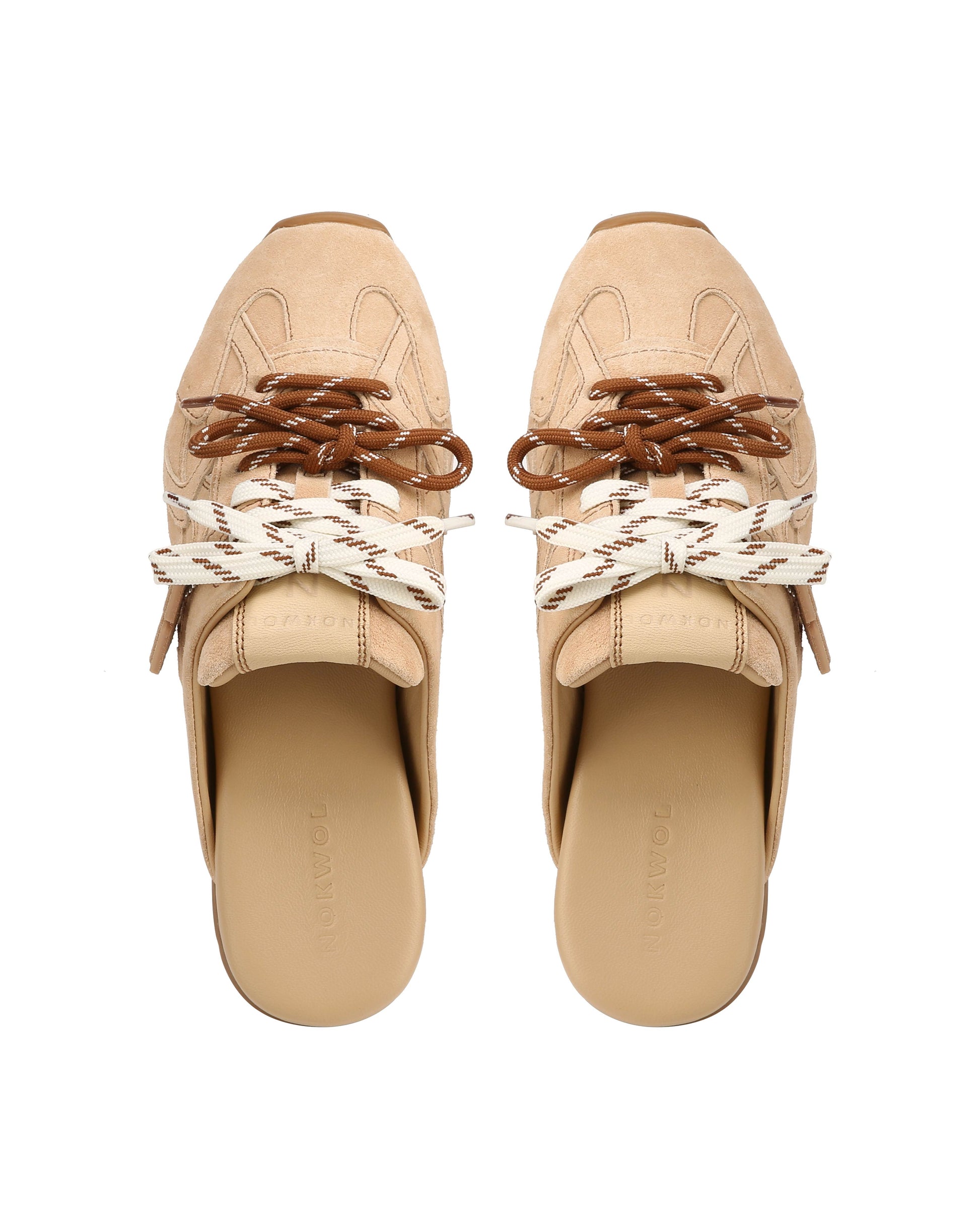 Atlas Slide Beige Suede Mules - top view