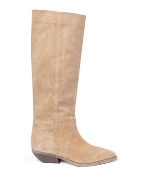 Western Knee High Boot Beige Suede E4522