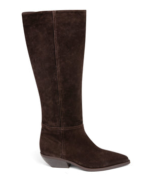 Western Knee High Boot Dark Brown Suede E4522