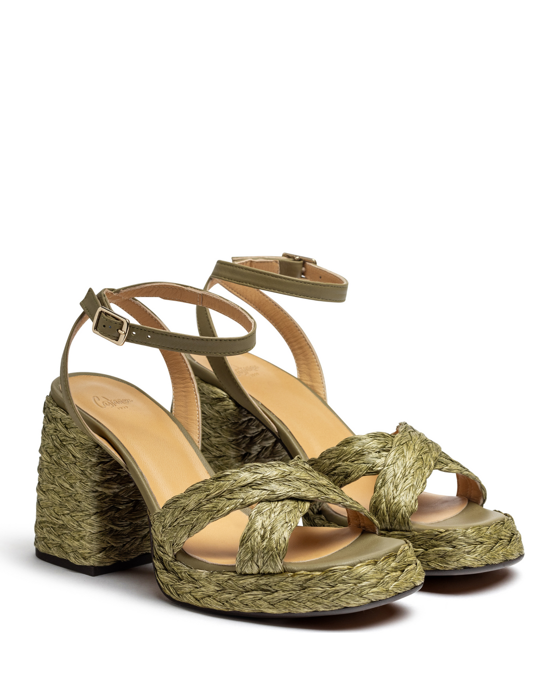 Valeriette Olive Platform Raffia Sandal